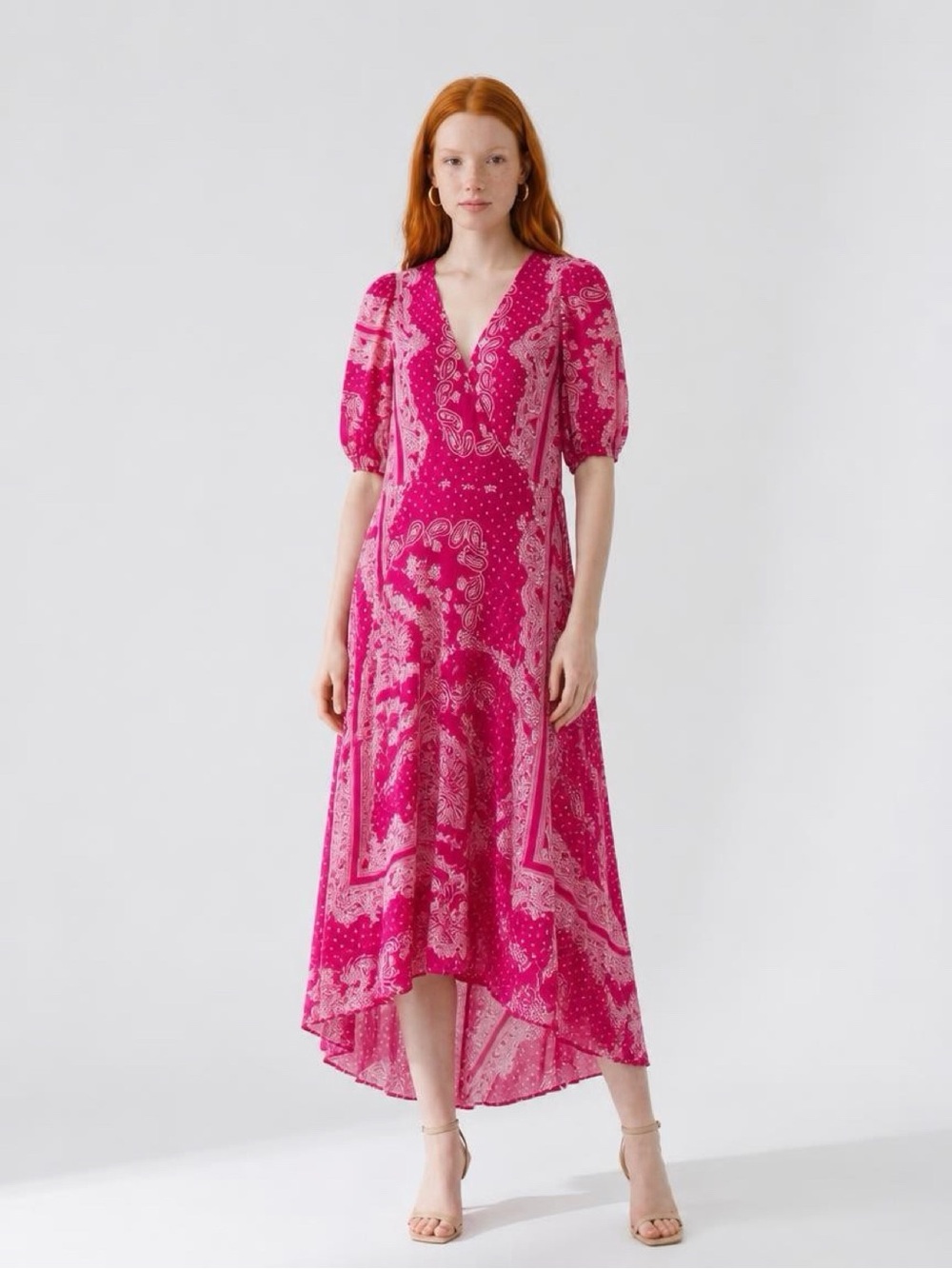 Ann Taylor Fuchsia Paisley High-Low Wrap Dress
